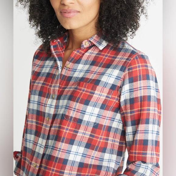 MARINE LAYER Skylar Flannel Shirt Button Down Blouse Boyfriend Top Red Blue Soft - Picture 4 of 16